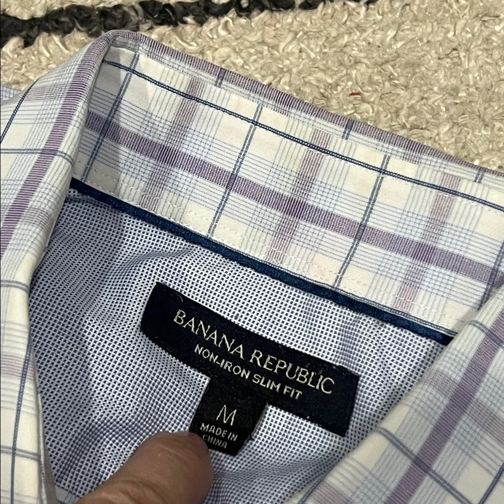 Banana Republic Men's Checkered Shirt in Lavender and White Slim Fit